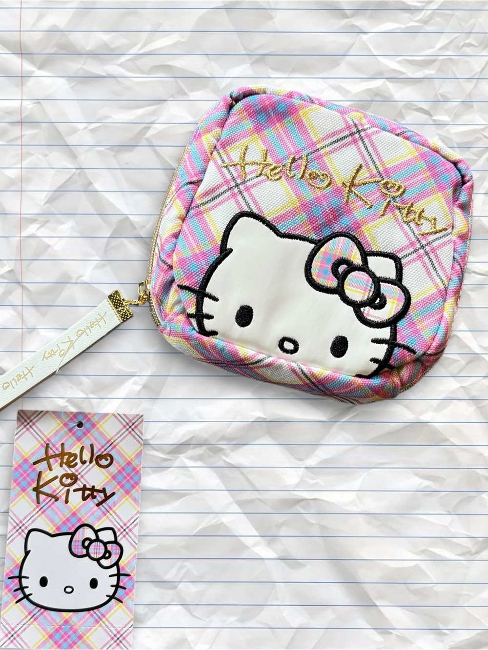 Hello Kitty Pink 50th Anniversary Plaid Pouch